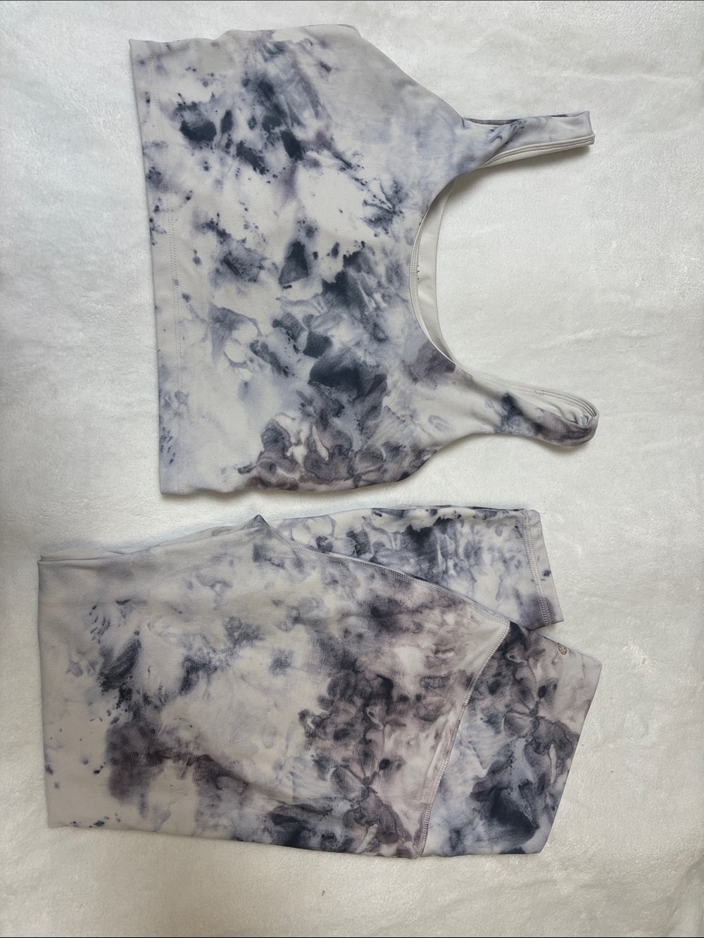 Tie-Dye Marble Print Women's Active Crop Top and Leggings Set - Gray/White